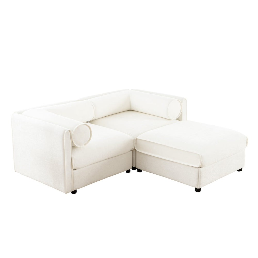 English Elm Stylish White Chenille 2-Seater Loveseat With Hidden Storage, Ergonomic Support, And Modern Design W714S01035-GIGA