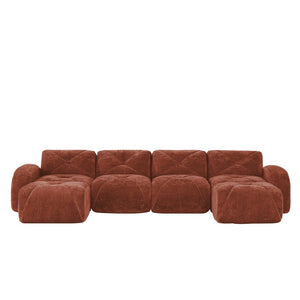 English Elm U-shaped Modular Velvet Sofa Tufted Cushions High Density Foam Living Room Sectional Red+Brown W714S01611