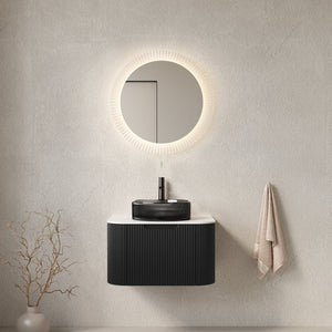 English Elm Dina Floating Bathroom Vanity with Sintered Stone Top and Crystal Glass Basin Black,Carrara White W2615S00404
