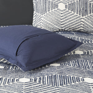 English Elm Full/Queen Ellipse Cotton Jacquard Duvet Cover Set Navy Geometric Clipped Texture with Shams, OEKO-TEX Certified, Reversible, Machine Washable B035129131
