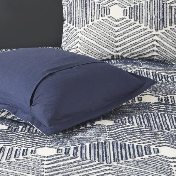 English Elm Full/Queen Ellipse Cotton Jacquard Duvet Cover Set Navy Geometric Clipped Texture with Shams, OEKO-TEX Certified, Reversible, Machine Washable B035129131