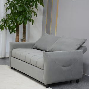 English Elm Convertible Velvet Sleeper Sofa Bed Loveseat with USB Charging, Pull-Out Bed, Storage Pockets, Gray W1183S00022