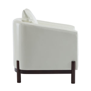 English Elm Christopher Knight Home® - Anurudh Barrel Club chair with Faux Leather Upholstery, Solid Wood Frame, Cozy Loose Back Cushion White+Walnut 34.5 L x 33.5 W x 27.5 H N776P195587W