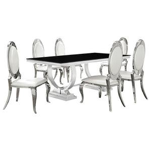 English Elm Sharli 7-Piece Creamy White And Chrome Dining Set - Elegant Table & Chairs For Modern Gatherings B062S01037-GIGA