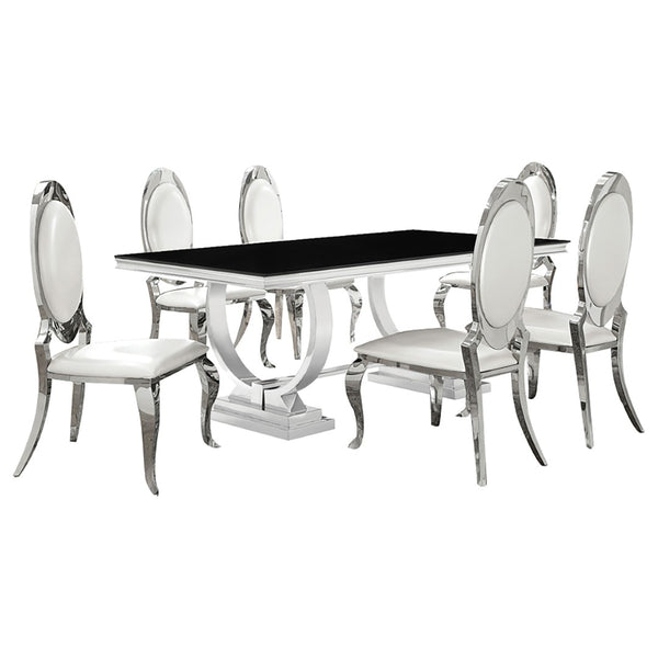 English Elm Sharli 7-Piece Creamy White And Chrome Dining Set - Elegant Table & Chairs For Modern Gatherings B062S01037-GIGA