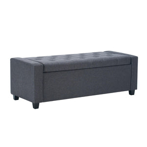 English Elm 48" Tufted Faux Linen Storage Bench with Arms Lift Top Ottoman for Bedroom Entryway Grey W3523P387534