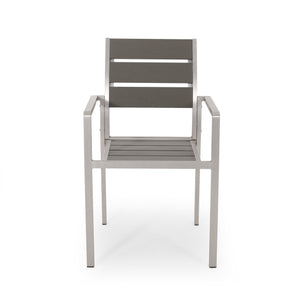 English Elm Christopher Knight Home® - Outdoor Modern Aluminum Dining Chair with Faux Wood Seat, Sleek Contemporary Patio Seating for Stylish Backyard Comfort and Durability Gray+Silver 67214.00GRY