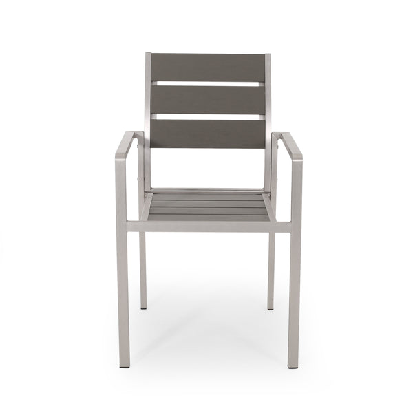 English Elm Christopher Knight Home® - Outdoor Modern Aluminum Dining Chair with Faux Wood Seat, Sleek Contemporary Patio Seating for Stylish Backyard Comfort and Durability Gray+Silver 67214.00GRY