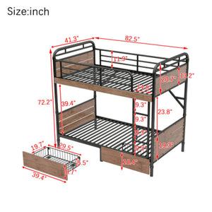 English Elm Twin Xl Metal Bunk Bed With Led Light & Charging Station, 2 Storage Drawers For Organized Living W2580S00048-GIGA
