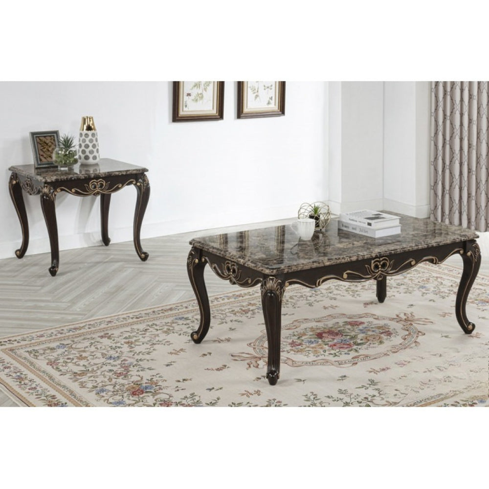 English Elm Traditional Faux Marble Coffee Table with Gold Inlay Cabriole Legs for Formal Living Rooms B011P457605
