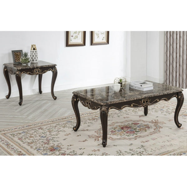 English Elm Traditional Faux Marble Coffee Table with Gold Inlay Cabriole Legs for Formal Living Rooms B011P457605