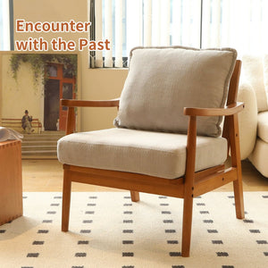 English Elm Cute Fabric Armchair Solid Wood Frame Compact Upholstered Seat for Bedroom or Apartment Grey W2105P420766