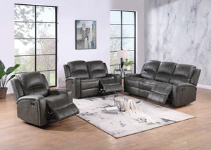 English Elm Modern Tufted Reclining Living Room Set Three Piece Smoke Faux Leather Sofa Collection B011S02366