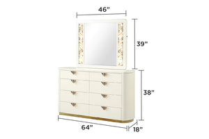 English Elm La Pierre Modern 8-Drawer Dresser In High-Gloss Beige With Gold Accents For Stylish Bedroom Storage G150108844