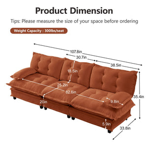English Elm 107" Modular Cloud Sectional Sofa Deep Seat Chenille Upholstered Living Room Couch Orange W714S01737