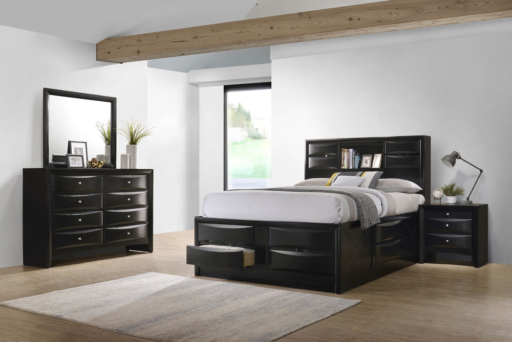 English Elm Roxbury Mid-century California King Bedroom Set with Walnut Veneer and Tufted Headboard B062S00783