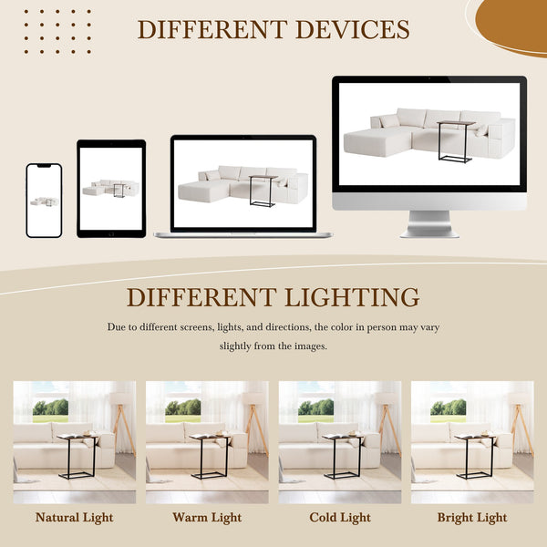 English Elm 112"Modular Sectional Sofa with Free Side Table and Pillows, Wrinkle-Resistant Boucle, No Assembly Required Beige N723S9670A