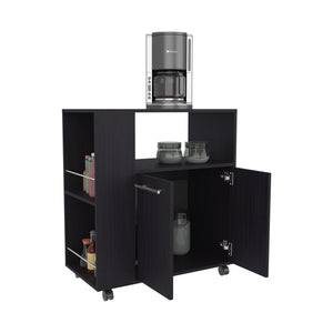 English Elm FM Linden Kitchen Cart with Microwave Shelf, Open Storage, Two-Door Cabinet on Casters for Space-Saving Organization Wenge 35 L x 18 W x 6 H B128P283299