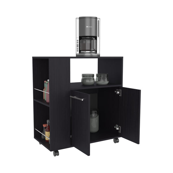 English Elm FM Linden Kitchen Cart with Microwave Shelf, Open Storage, Two-Door Cabinet on Casters for Space-Saving Organization Wenge 35 L x 18 W x 6 H B128P283299