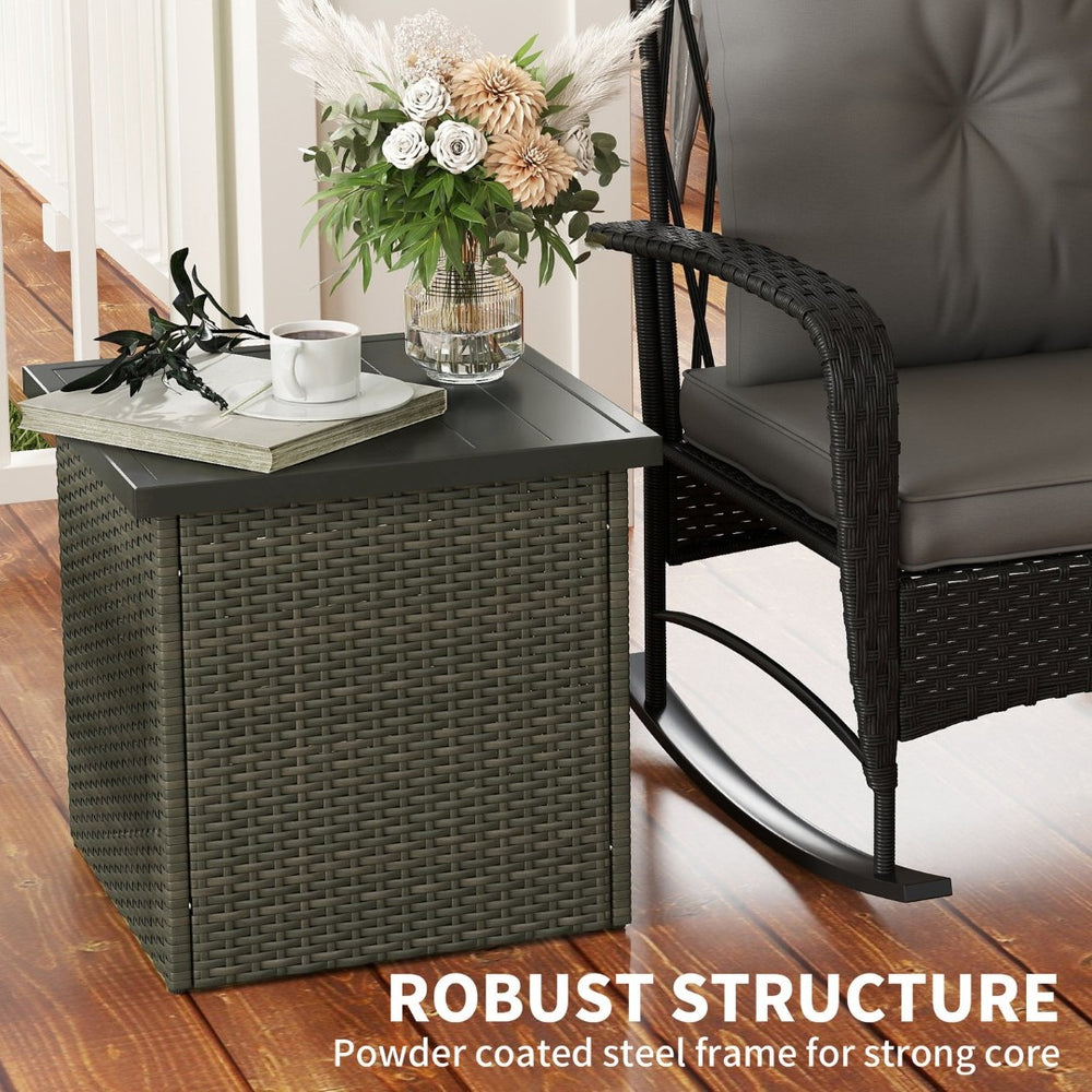 English Elm Outsunny Square Wicker Patio Side Table with Umbrella Hole and Open Storage Shelf W2225P485613