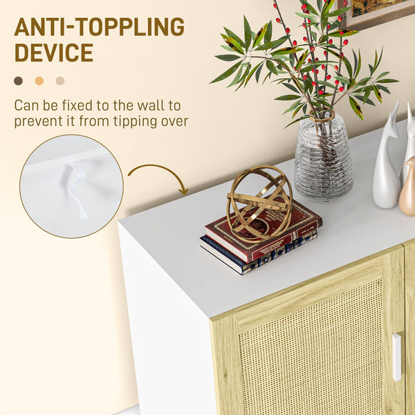 English Elm Homcom Boho Sideboard Buffet Cabinet With Rattan Doors, Adjustable Shelves, And Elevated Base Storage W2225P217721