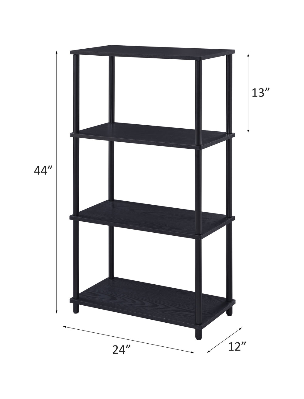 English Elm Nypho Industrial Black Finish Bookshelf – 4-Tier Metal & Composite Wood Bookcase, KD, Powder-Coated Durable Design B2726P282404