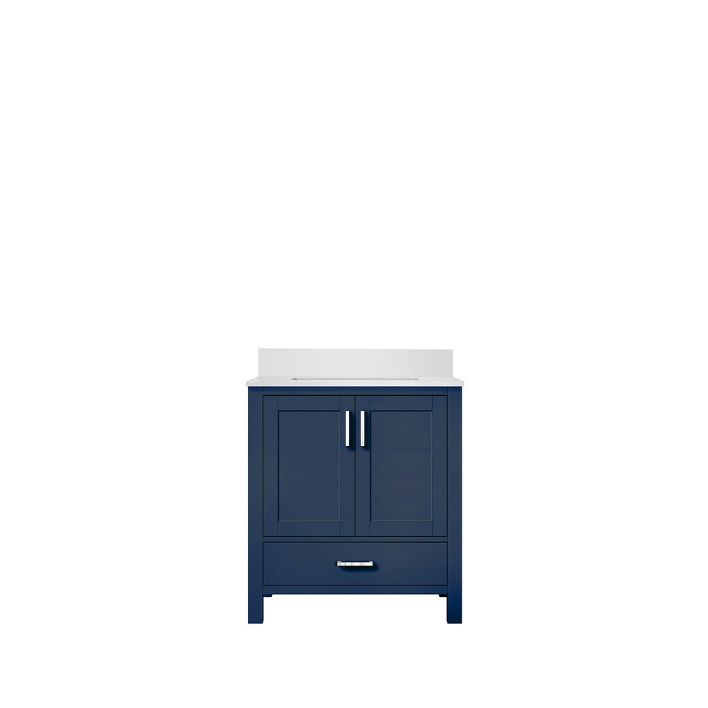 English Elm Navy Blue Bath Vanity 30" W x 22" D with White Quartz Top, Solid Wood, Soft-Close Drawer, Storage B2731P258801