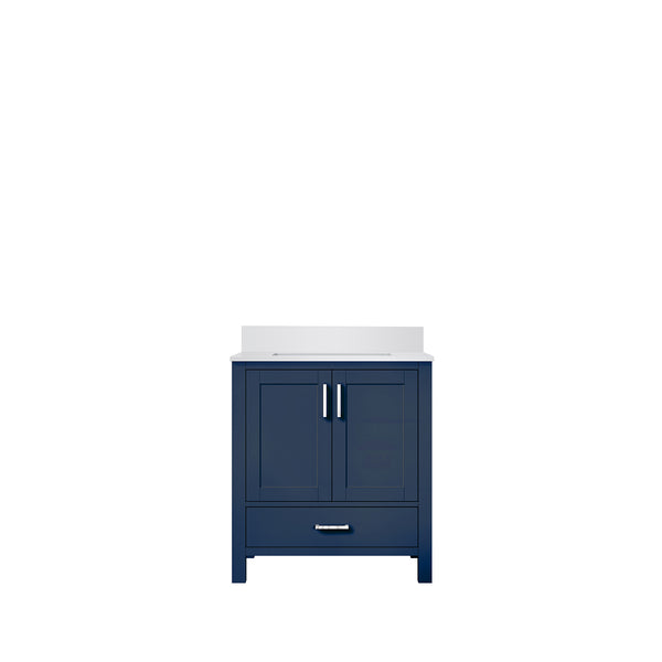 English Elm Navy Blue Bath Vanity 30" W x 22" D with White Quartz Top, Solid Wood, Soft-Close Drawer, Storage B2731P258801