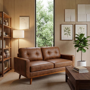 English Elm 65-inch Two Seat Sofa Breathable Foil Fabric Diamond Quilted Back Solid Wood Legs Light Brown W5568P478805