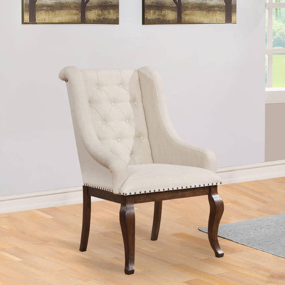 English Elm Atwell Tufted Cream Fabric Dining Armchairs with Java Rubberwood Frame Set of 2 B062P440412