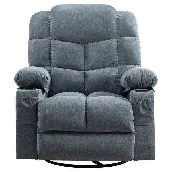 English Elm Oversized Swivel Recliner with Massage Heating Linen Upholstery and Usb Port W1521P411667