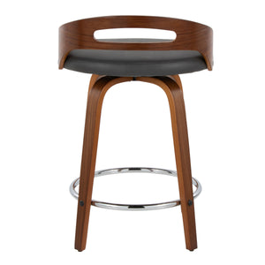 English Elm Cassis 24" Mid-Century Modern Counter Stool Set Of 2 - Swivel Walnut Wood & Grey Faux Leather Elegance B202S00015