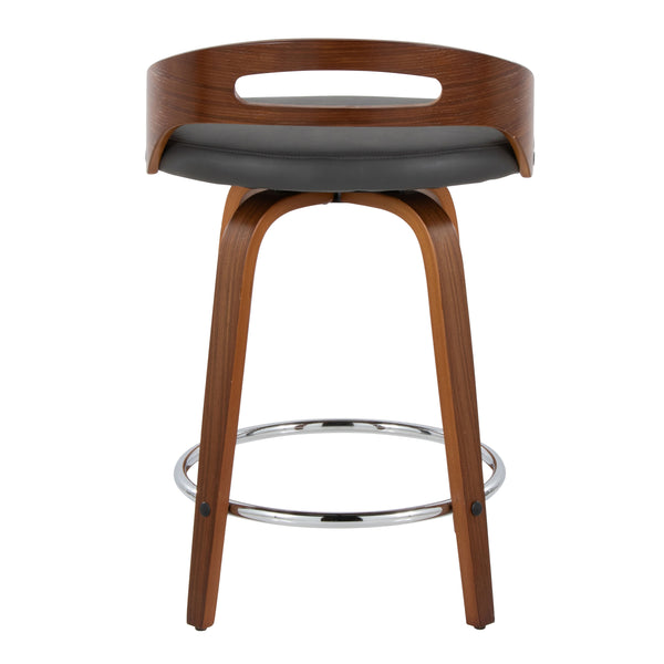 English Elm Cassis 24" Mid-Century Modern Counter Stool Set Of 2 - Swivel Walnut Wood & Grey Faux Leather Elegance B202S00015