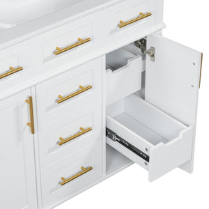 English Elm 36" White Bathroom Vanity Cabinet with Ceramic Sink, Gold Handles, Soft-Close Drawers & Adjustable Shelf N729P204177K