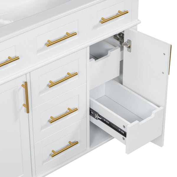 English Elm 36" White Bathroom Vanity Cabinet with Ceramic Sink, Gold Handles, Soft-Close Drawers & Adjustable Shelf N729P204177K