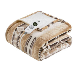 English Elm 1-piece Aztec Heated Throw with 12 Settings Auto Shutoff Soft Ivory Boho Blanket Multicolor B035P408334