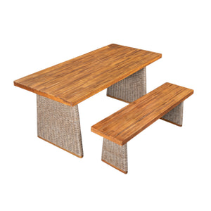 English Elm Christopher Knight Home® - Outdoor Acacia Wood Dining Table Set With Bench - Weather-Resistant, Easy Assembly, Custom Colors N773OD00039B