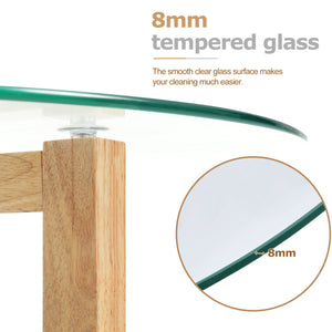 English Elm [New Round Glass Coffee Table] 8mm Tempered Top, Sturdy Tripod Wood Base, Modern Easy Assembly, Natural Finish WF293702AAA