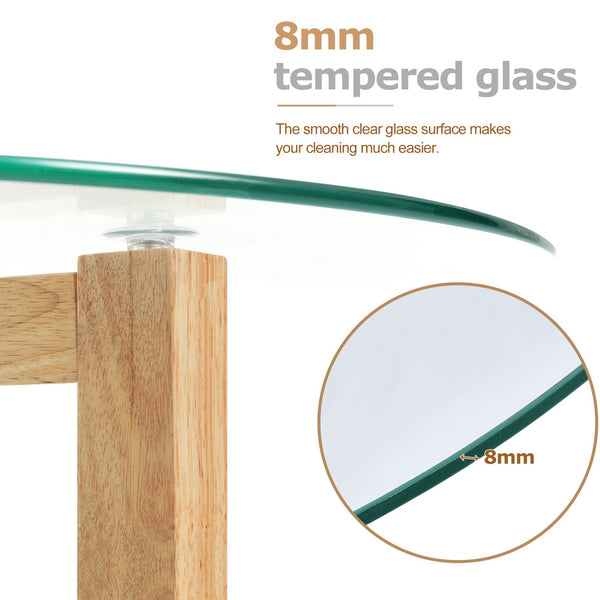 English Elm [New Round Glass Coffee Table] 8mm Tempered Top, Sturdy Tripod Wood Base, Modern Easy Assembly, Natural Finish WF293702AAA