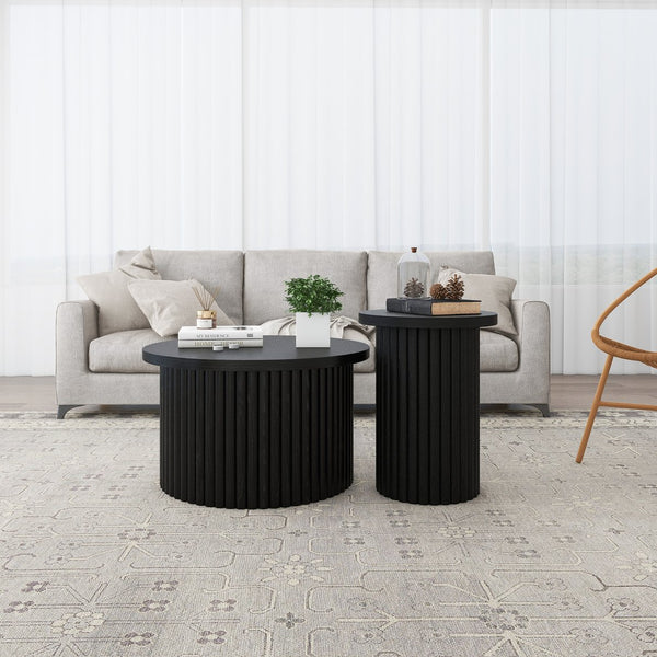 English Elm Coffee Table Set Of 2 - Modern Round Nesting Side Tables For Stylish Living Room & Small Spaces W688P248110