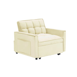 English Elm Sofa Convertible Sleeper Chair with Adjustable Back and Serpentine Spring Support Creamy White W2564P462075