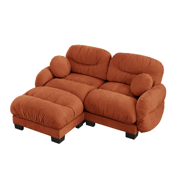 English Elm Pleated Chenille Sectional Sofa with Ottoman Ergonomic Foam Curved Armrests Living Room Orange W5656S00065