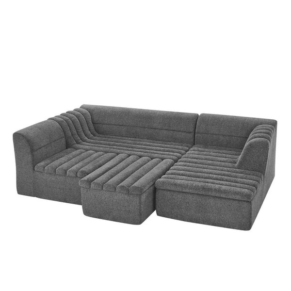 English Elm 135" U-shaped Chenille Sectional with Movable Ottoman Four Piece Modular Living Room Sofa Dark Grey W1413S00125