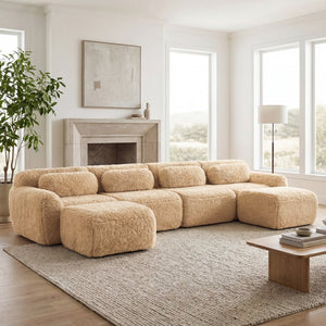 English Elm U-shaped Modular Sectional Sofa with Plush Fabric and High Resilience Foam for Living Rooms Light Khaki W714S01573