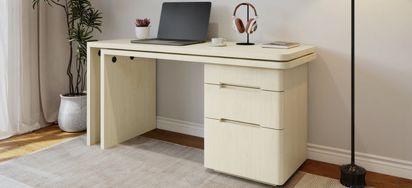 English Elm 90" Rotating L-shape Executive Desk Natural Melamine Mdf Surface Three Drawers Home Office Natural Wood N751S383638K