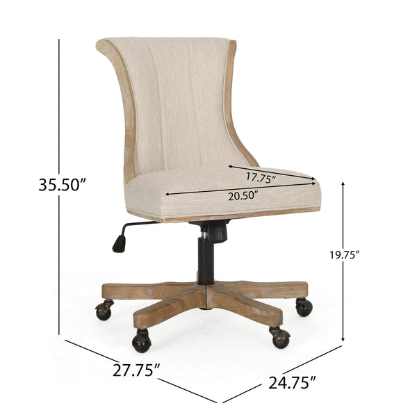 English Elm Christopher Knight Home® - SWIVEL&LIFT Modern Rollback Office Chair with Vertical Channel Stitching, Rubberwood Frame & Casters Beige+Natural 71885.00FBGENTL