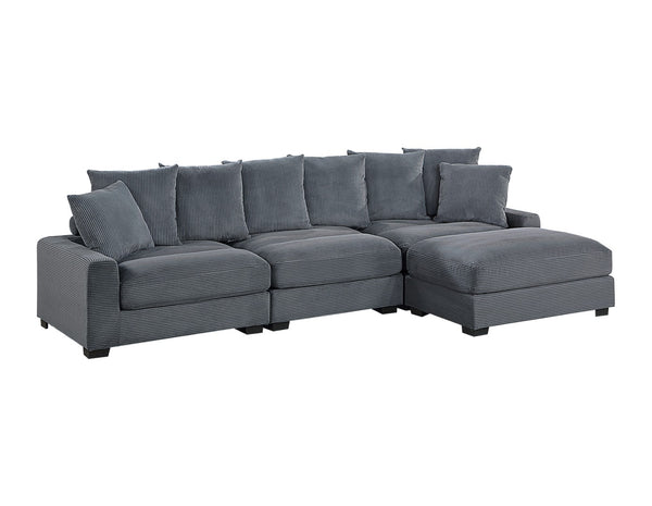 English Elm Living Room Corduroy Cocktail Ottoman with Wood Legs for Modern Sectional Seating B011P211061