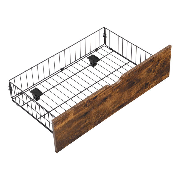 English Elm Queen Metal Platform Bed Frame with Wooden Headboard & Footboard, USB/Outlets, LED Remote, 2 Drawers, 600LB Limit, Black-Brown W2297P236942