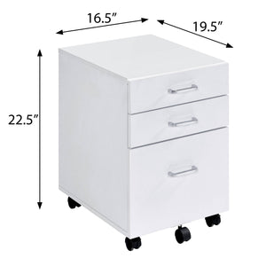 English Elm White White and Chrome 3-Drawer Rectangular File Cabinet with Casters, Sleek Modern Storage Solution for Office Use B062P184520