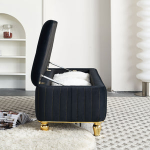 English Elm 47.24''W Storage Ottoman with Deep Button Tufting, Gold Accent Trim, Gas Lift, Sturdy Metal Legs Black W579P224706